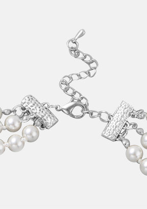 Simulated Pearl & Austrian Crystal Triple Row Necklace
