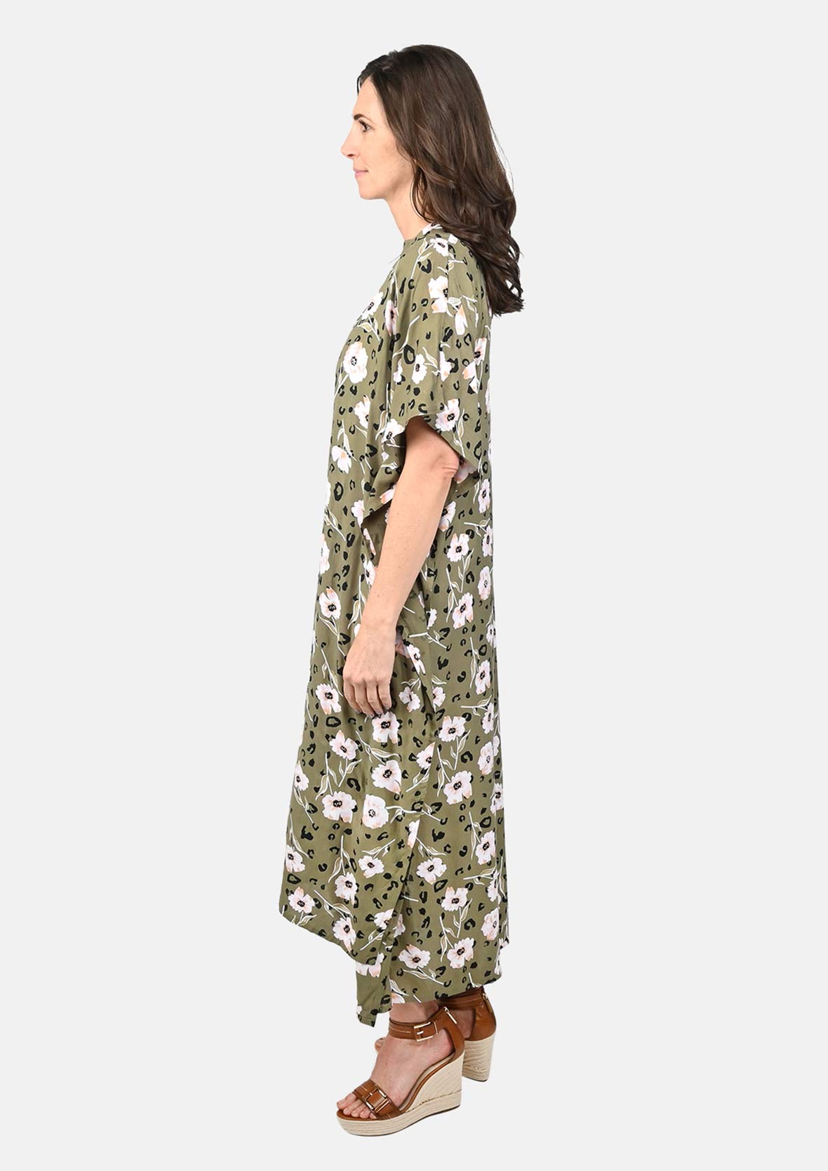 Floral Midi Kaftan With Front Button