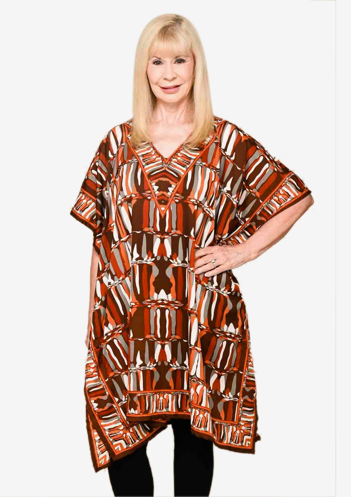 abstract print red kaftan with side pockets #color_Red Abstract