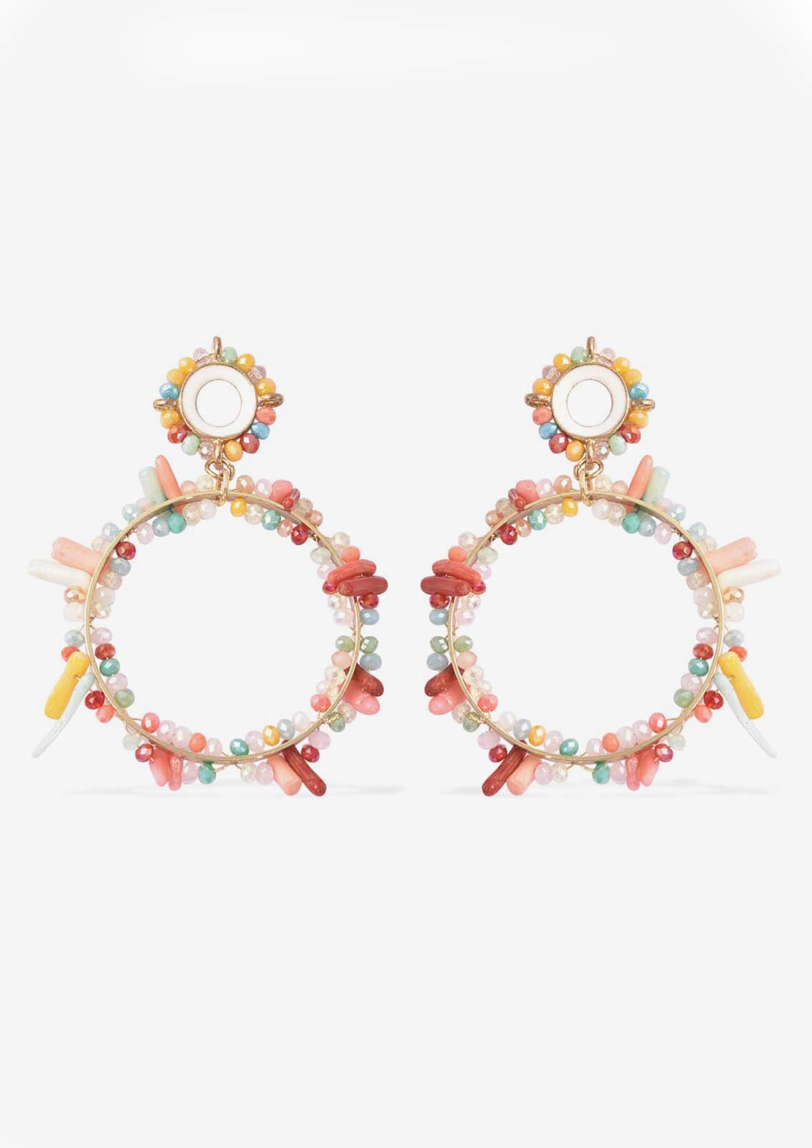 Simulated Gemstone & Coral Hoop Earrings