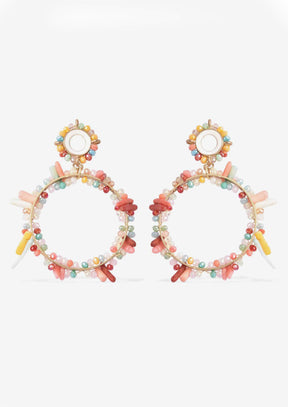 Simulated Gemstone & Coral Hoop Earrings