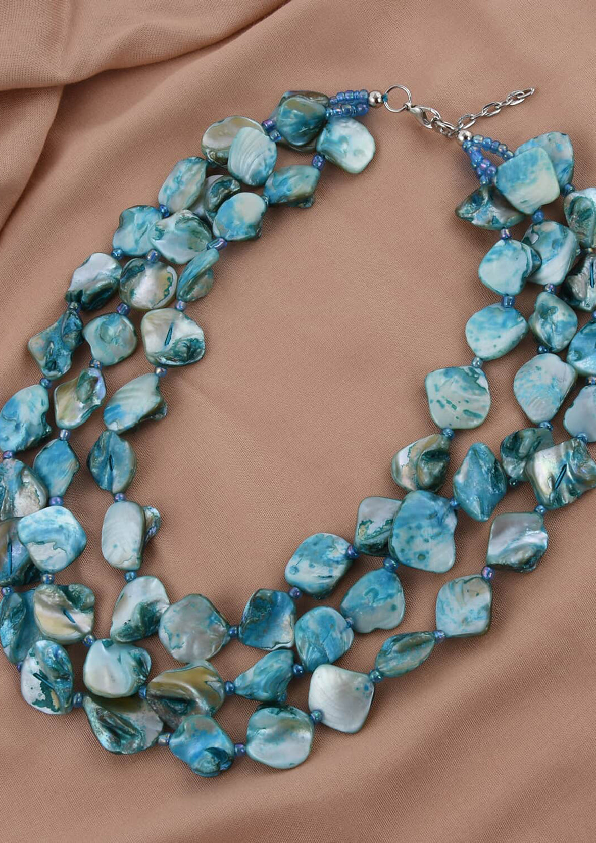 Triple Strand Simulated Shell Pearl Necklace