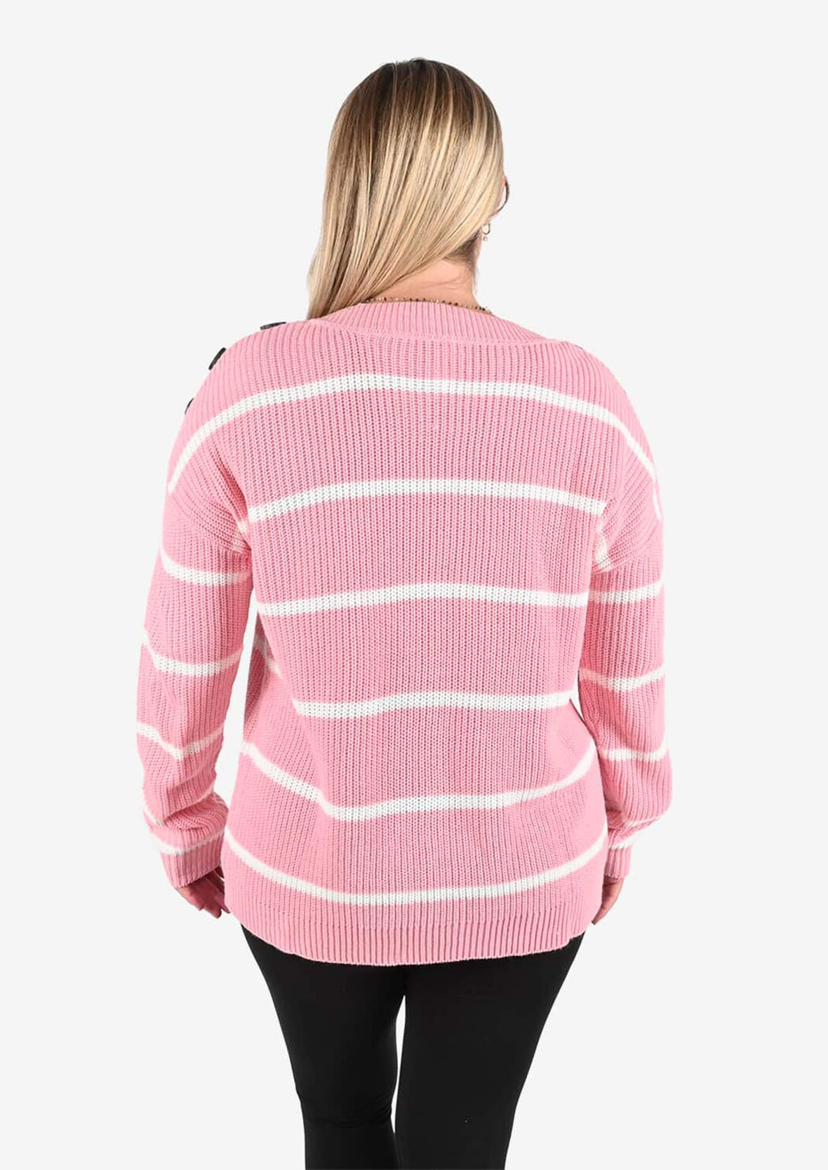Stripe Knit Sweater With Button Detail