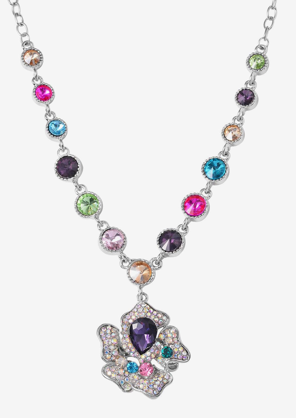 Multi Austrian Crystal Necklace in Silvertone