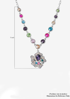 Multi Austrian Crystal Necklace in Silvertone