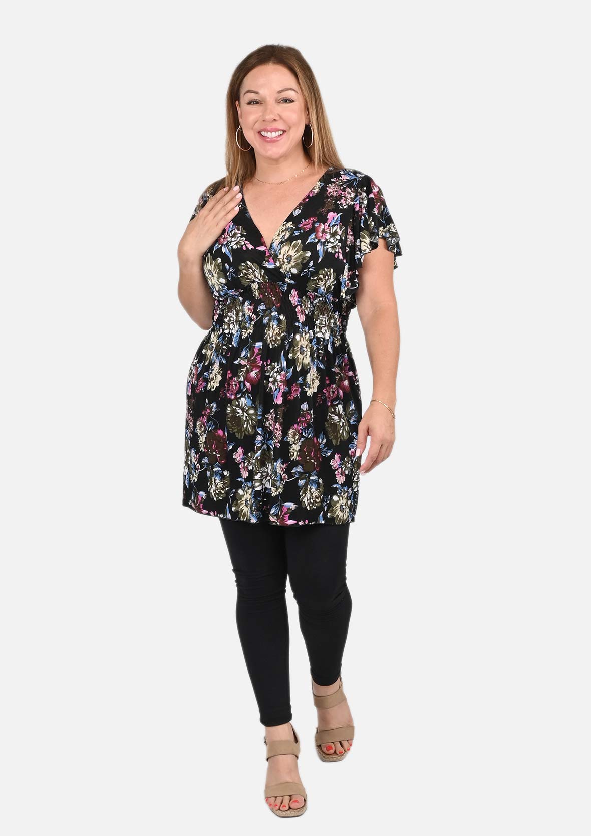 Smocked Waist Floral Tunic Top