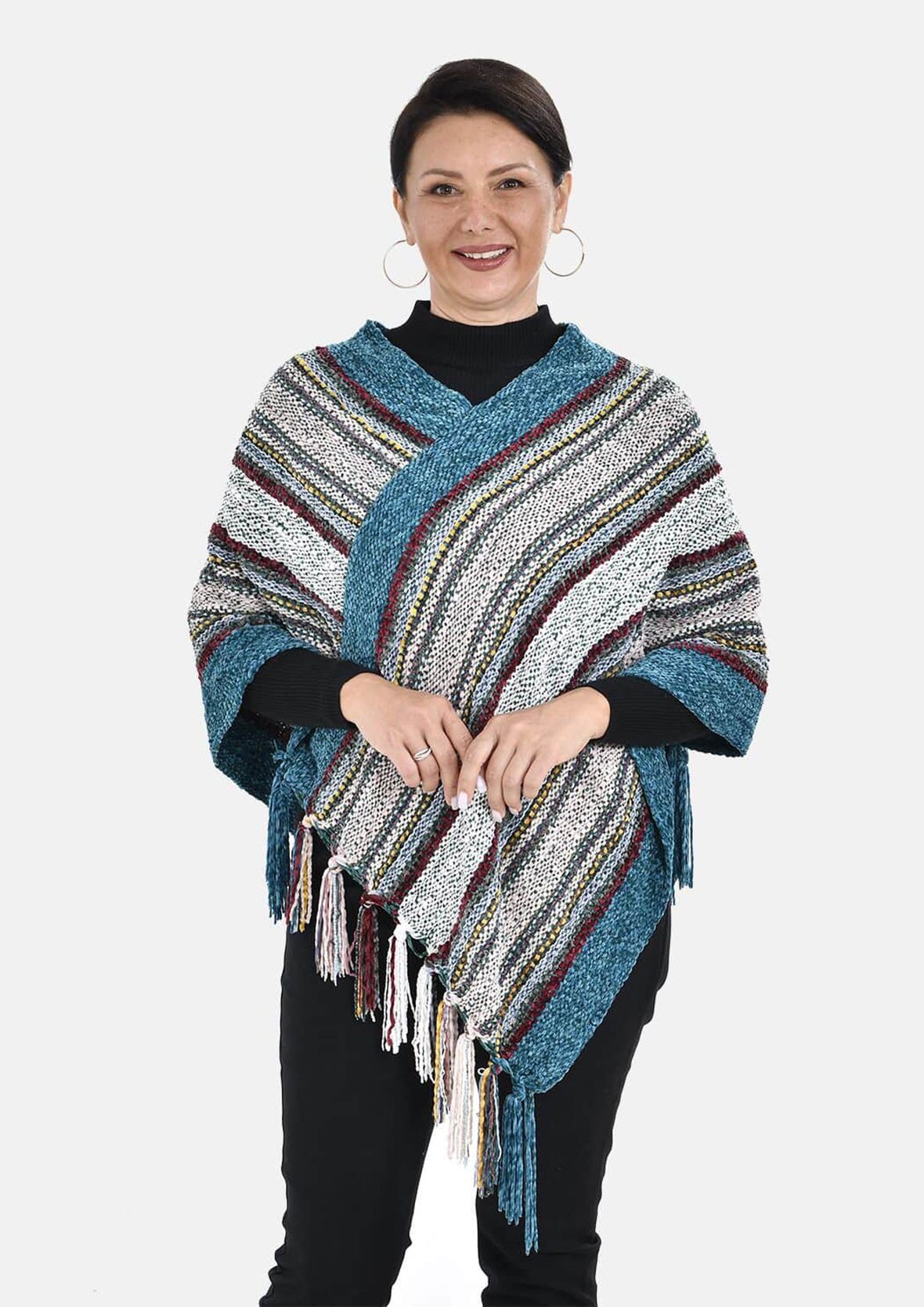 Striped Knitted Poncho