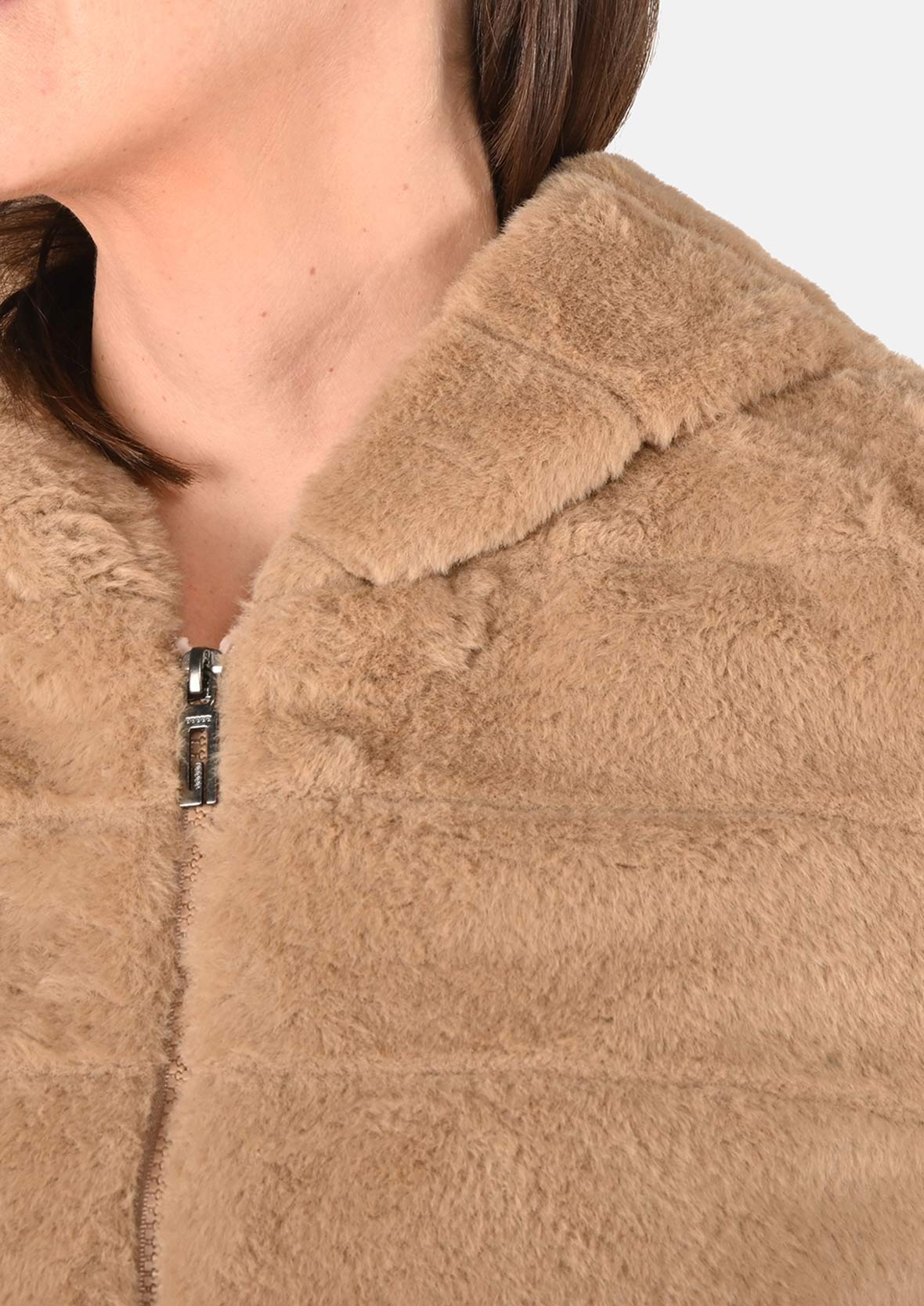 Luxe Striped Hooded Faux Fur Coat