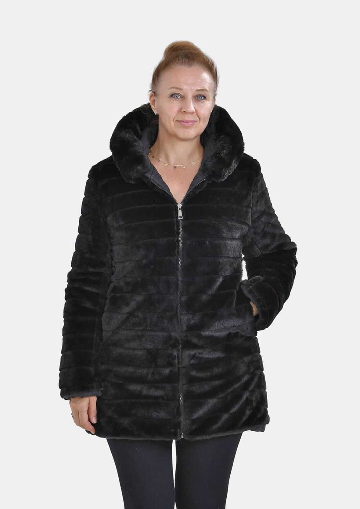 Reversible Hoodie Coat - Faux Fur and Puffer Combo