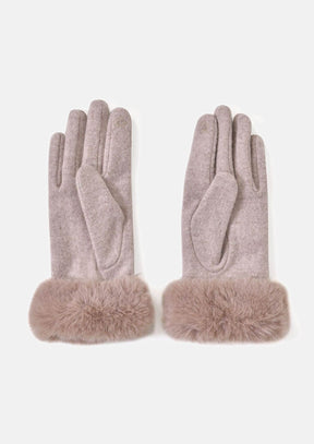 Cashmere Gloves with Faux Fur Trim - Touch Screen Compatible