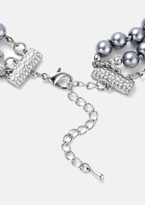Simulated Pearl and Austrian Crystal Triple Row Necklace