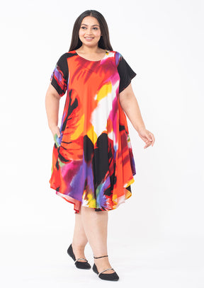 Vibrant Umbrella Dress With Sleeves & Pockets