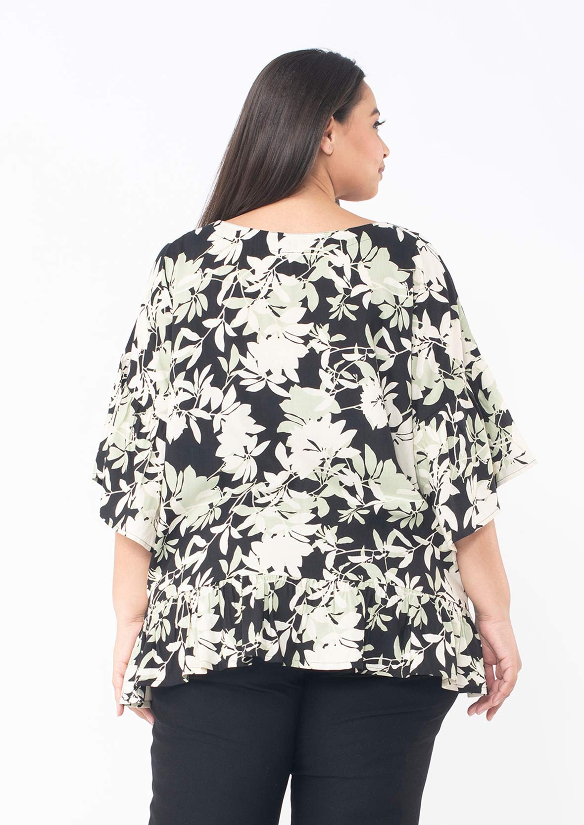 Chic Frilled Sleeves and Hem Top