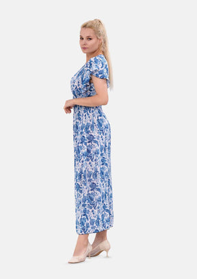 Smocked Maxi Dress with Flutter Sleeves