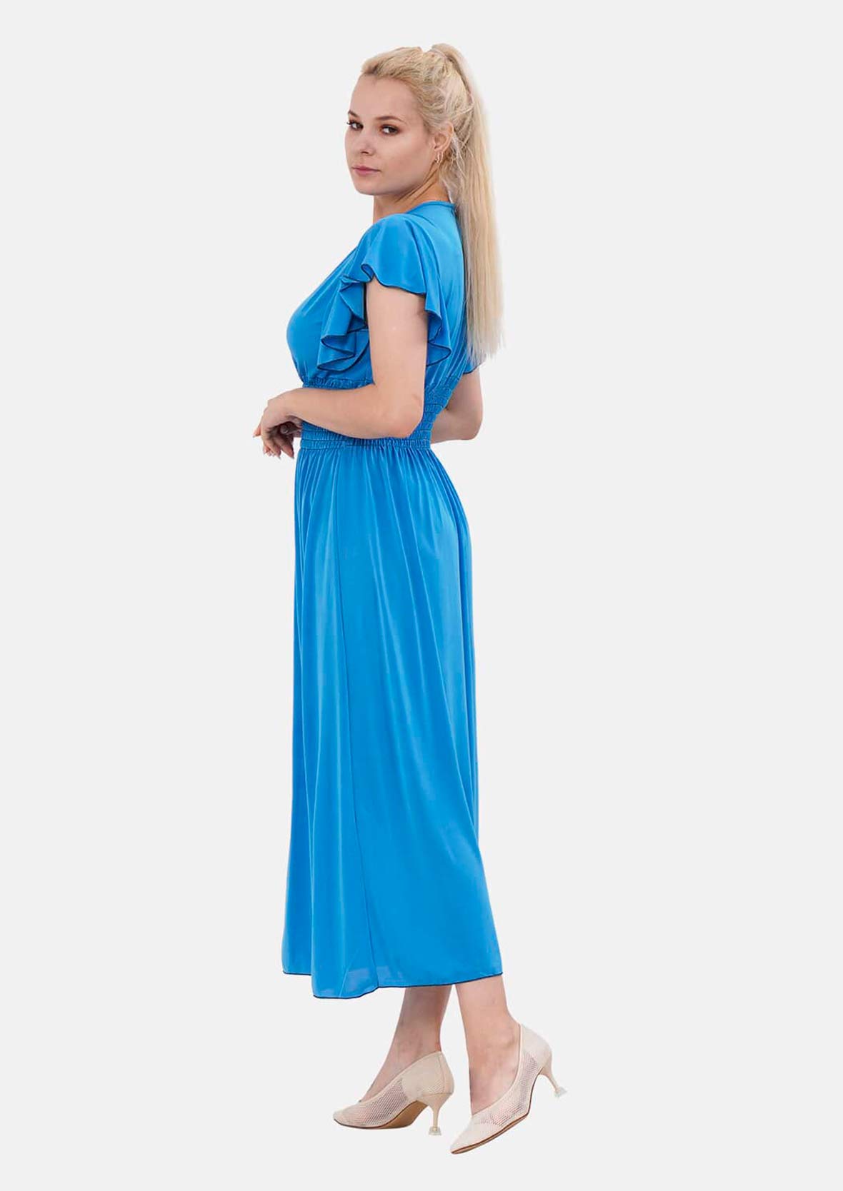 Smocked Maxi Dress with Flutter Sleeves
