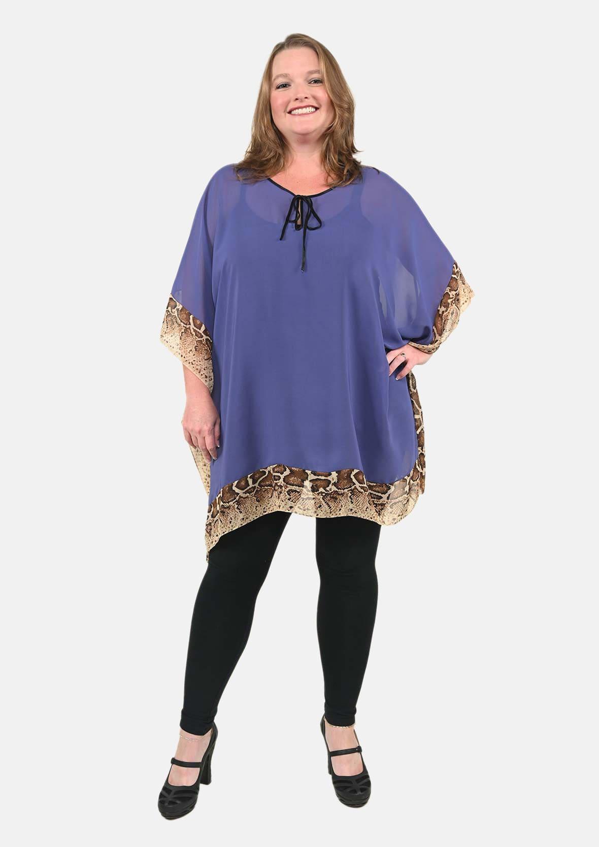 blue tunic top with snake print border #color_Steel Blue