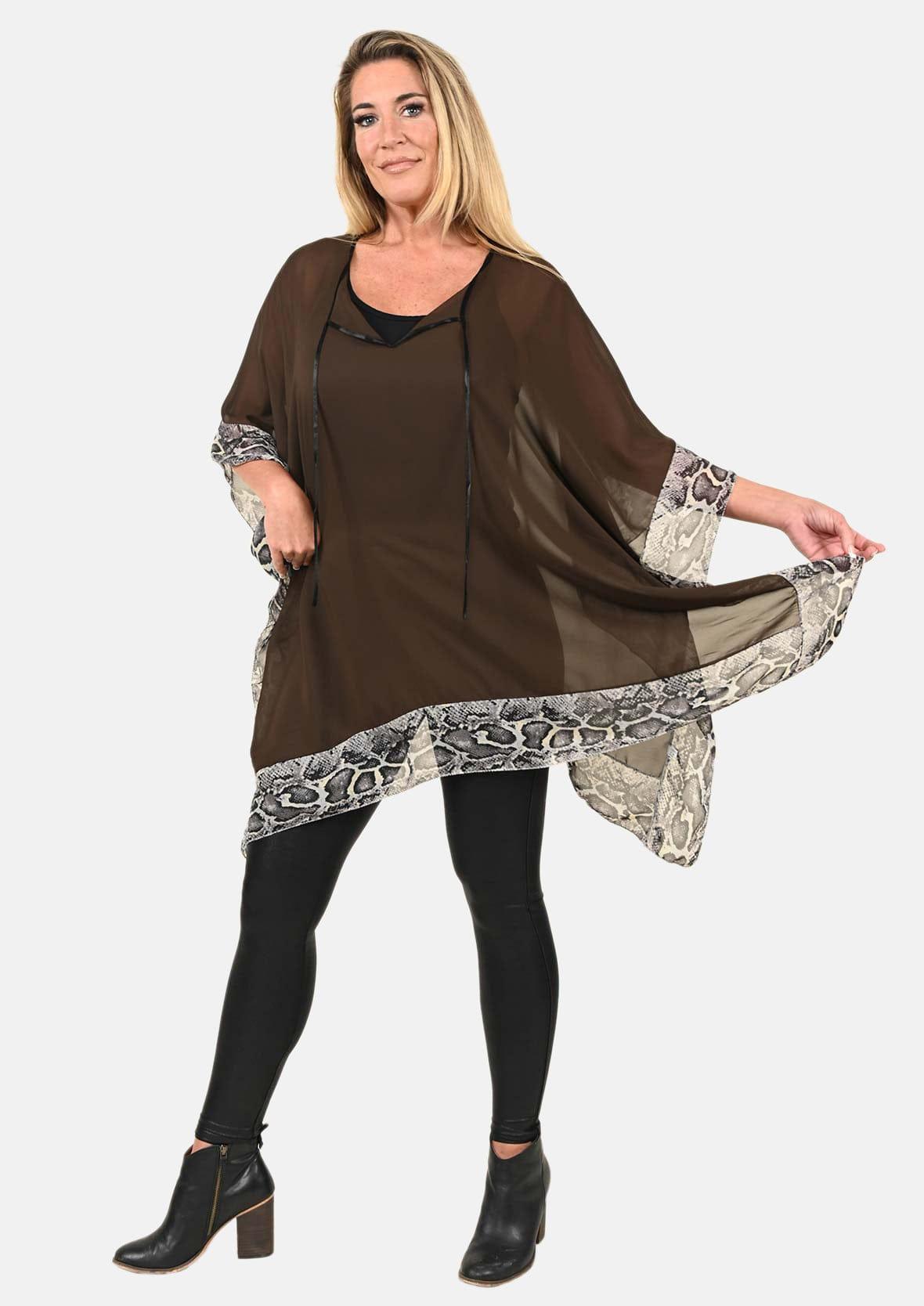 brown tunic top with snake print border #color_Dark Brown