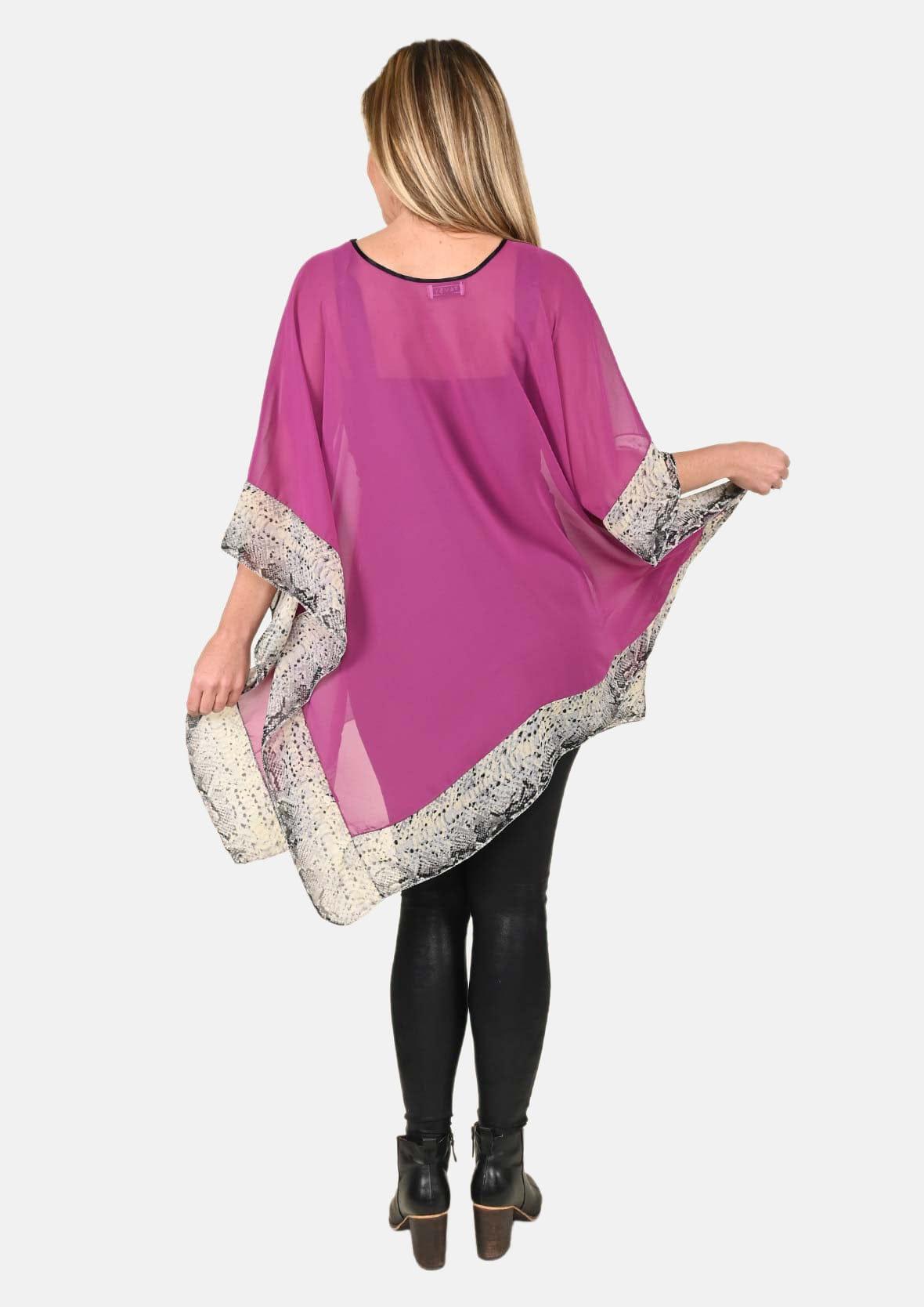 back side of purple tunic top with snake print border #color_Magenta Purple