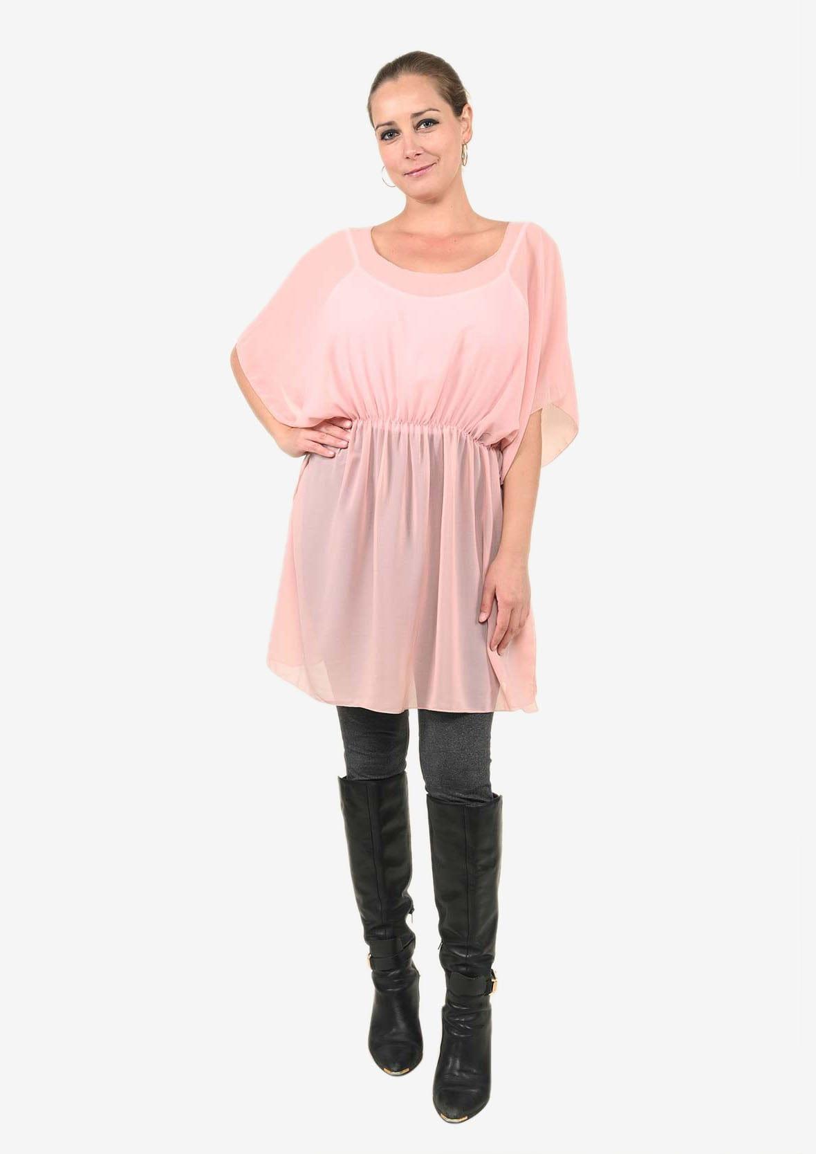 chiffon drape pink top with gathered waist #color_Blush Pink