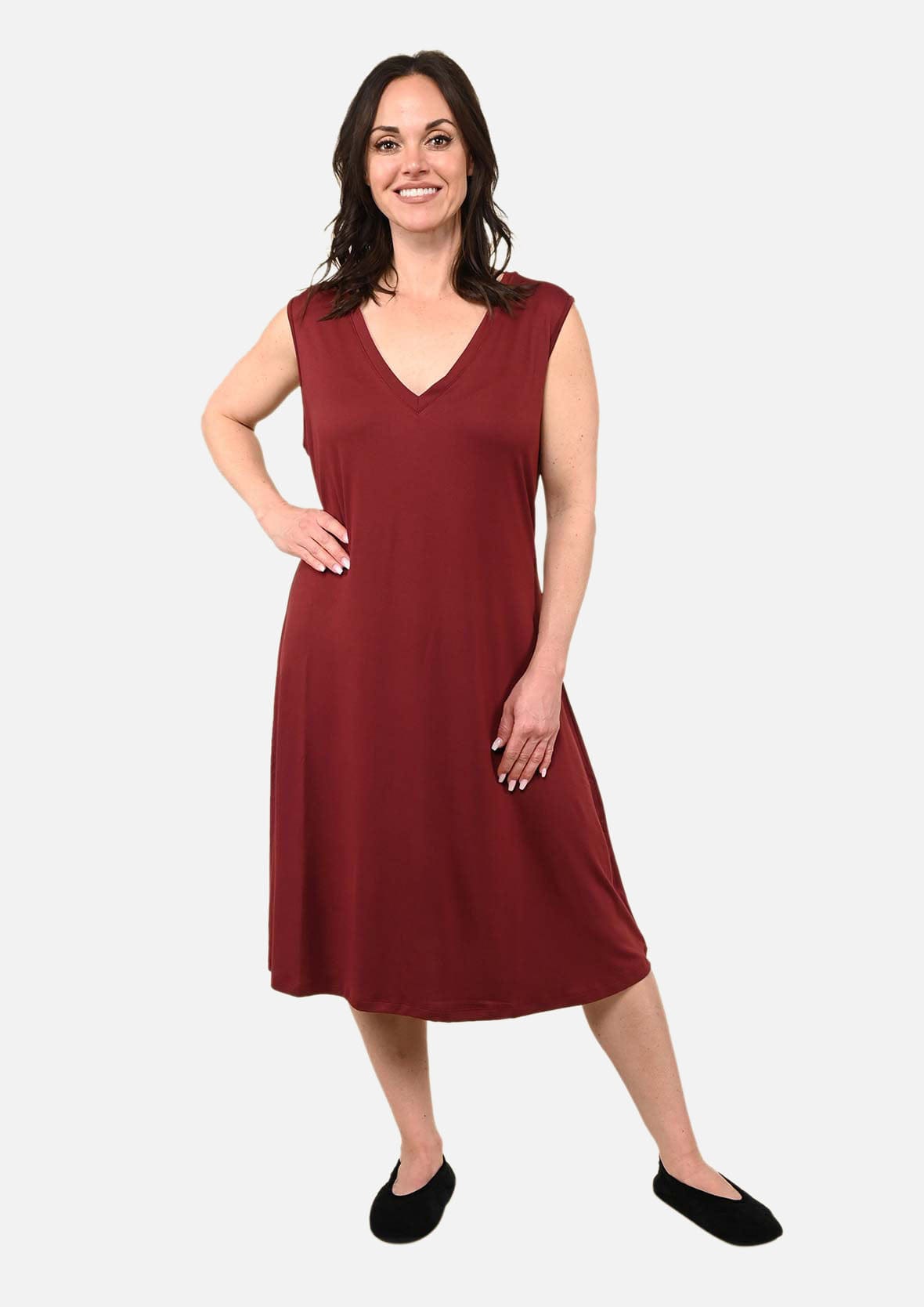 sleeveless v-neck red dress #color_Berry Red