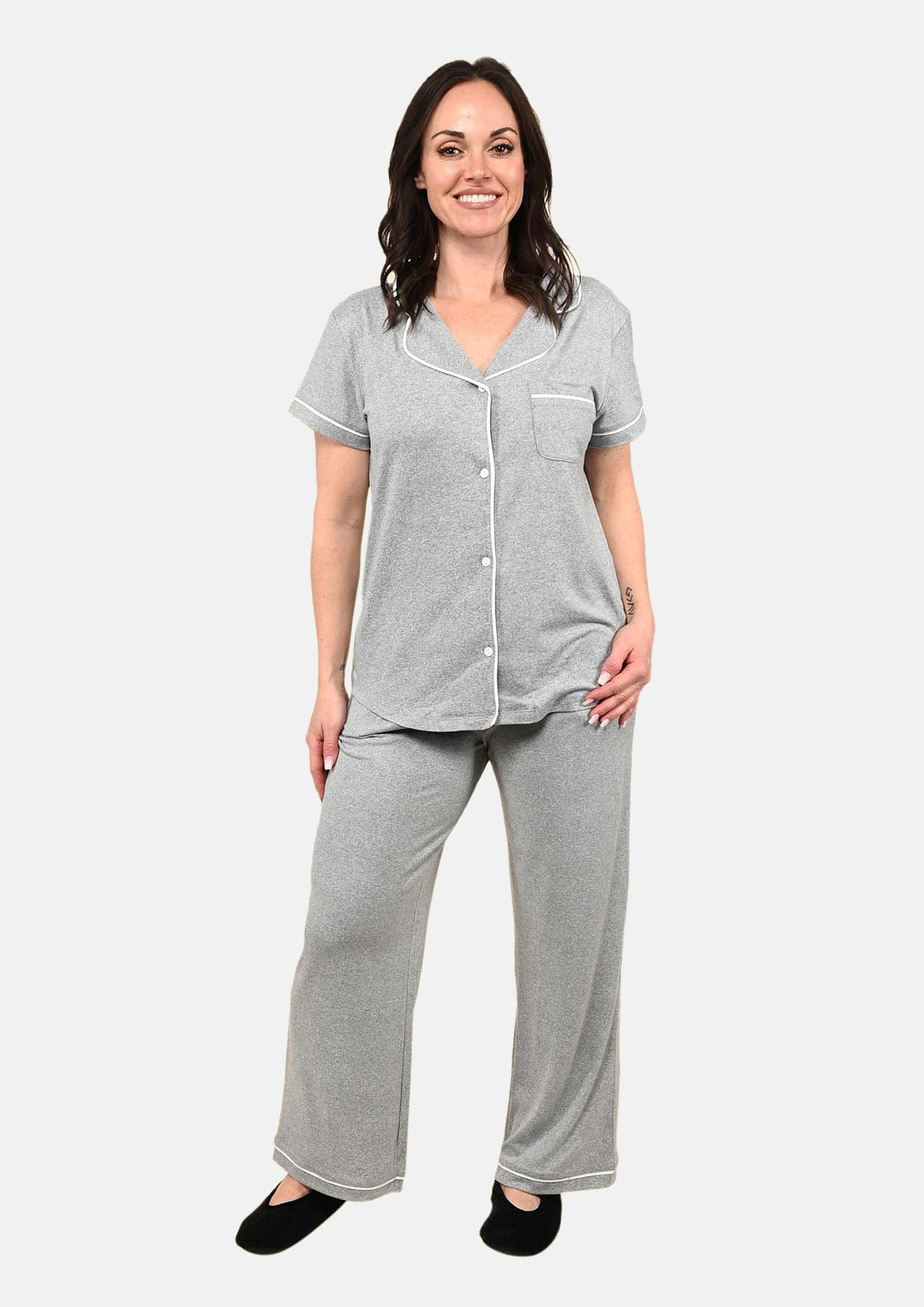 gray nightwear set with pockets #color_Fog Gray