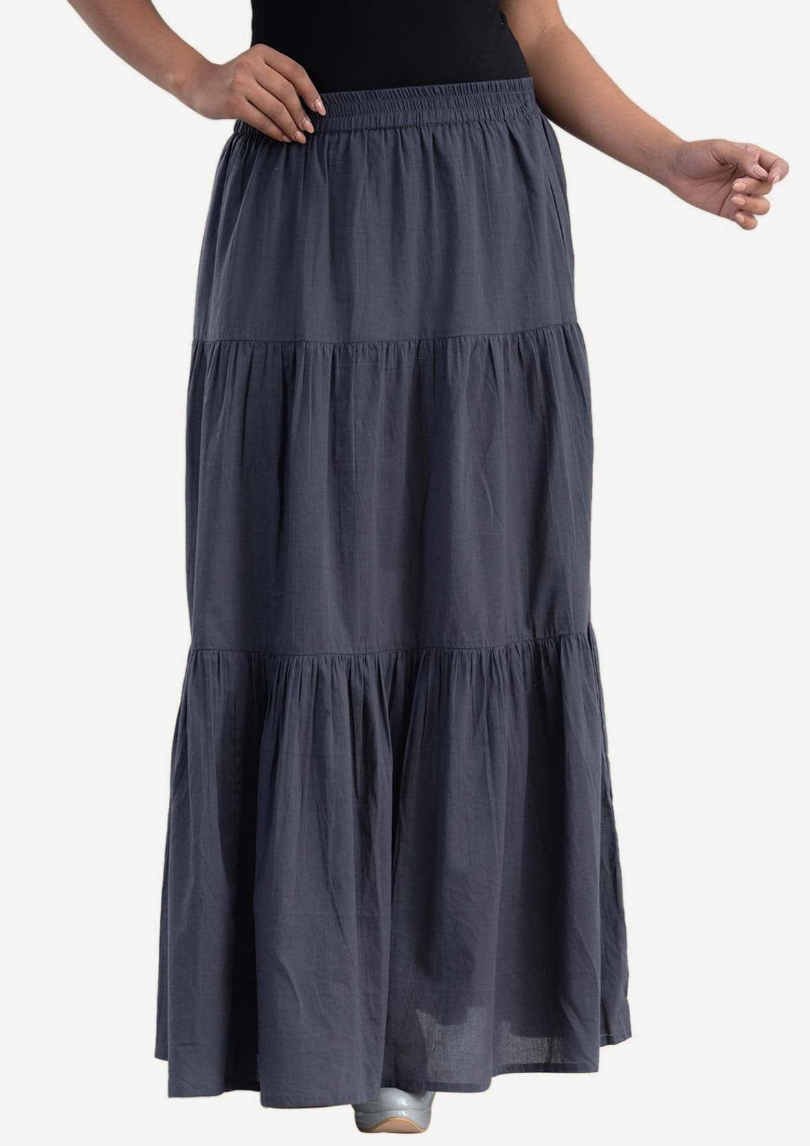 tiered solid gray maxi skirt #color_Dark Gray