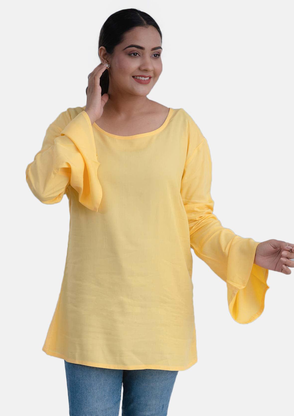 bell sleeves solid yellow top #color_light Yellow