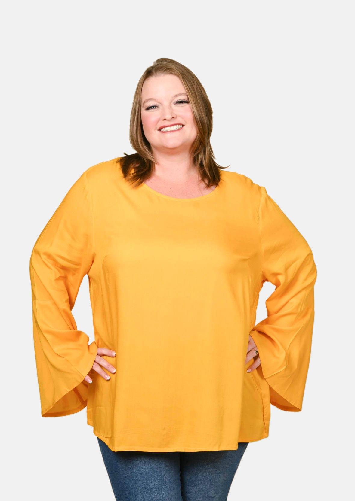 bell sleeves solid bright yellow top #color_Bright Yellow