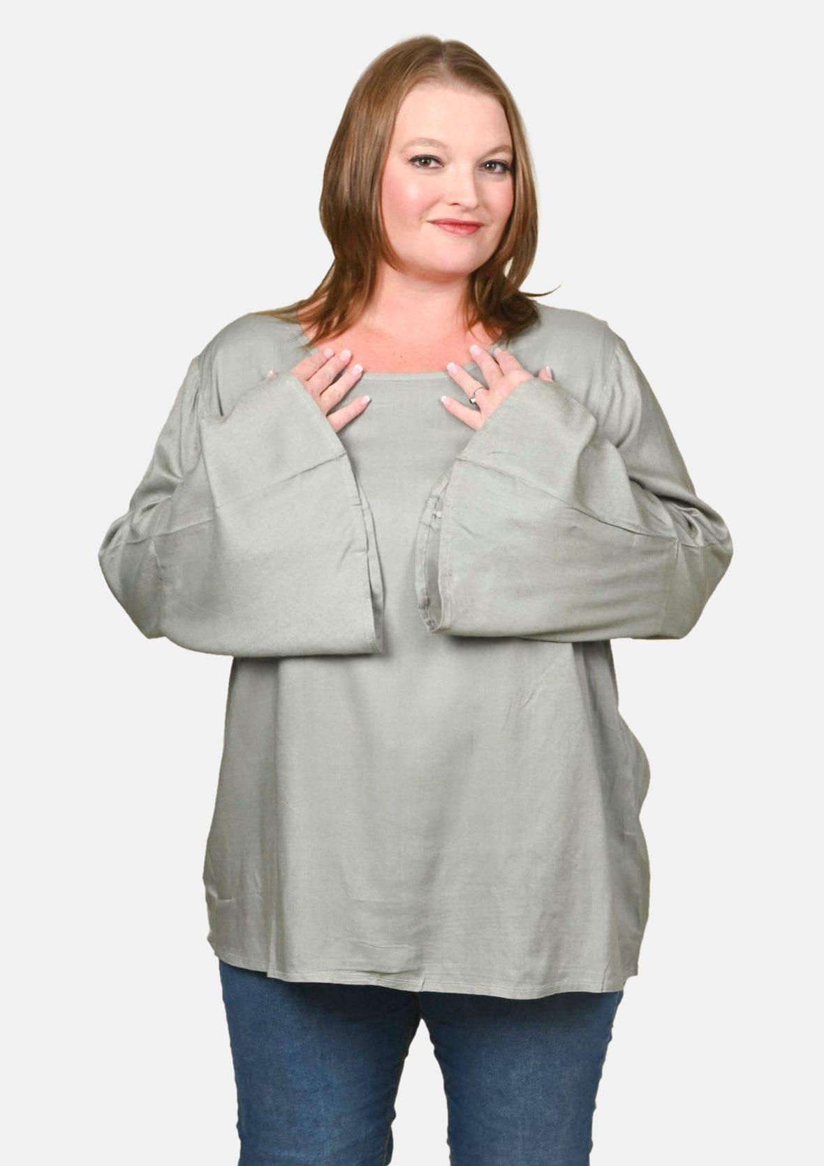bell sleeves solid gray top #color_Light Gray