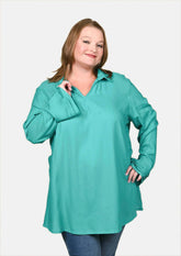 collared flounce sleeves green top #color_Turquoise Green