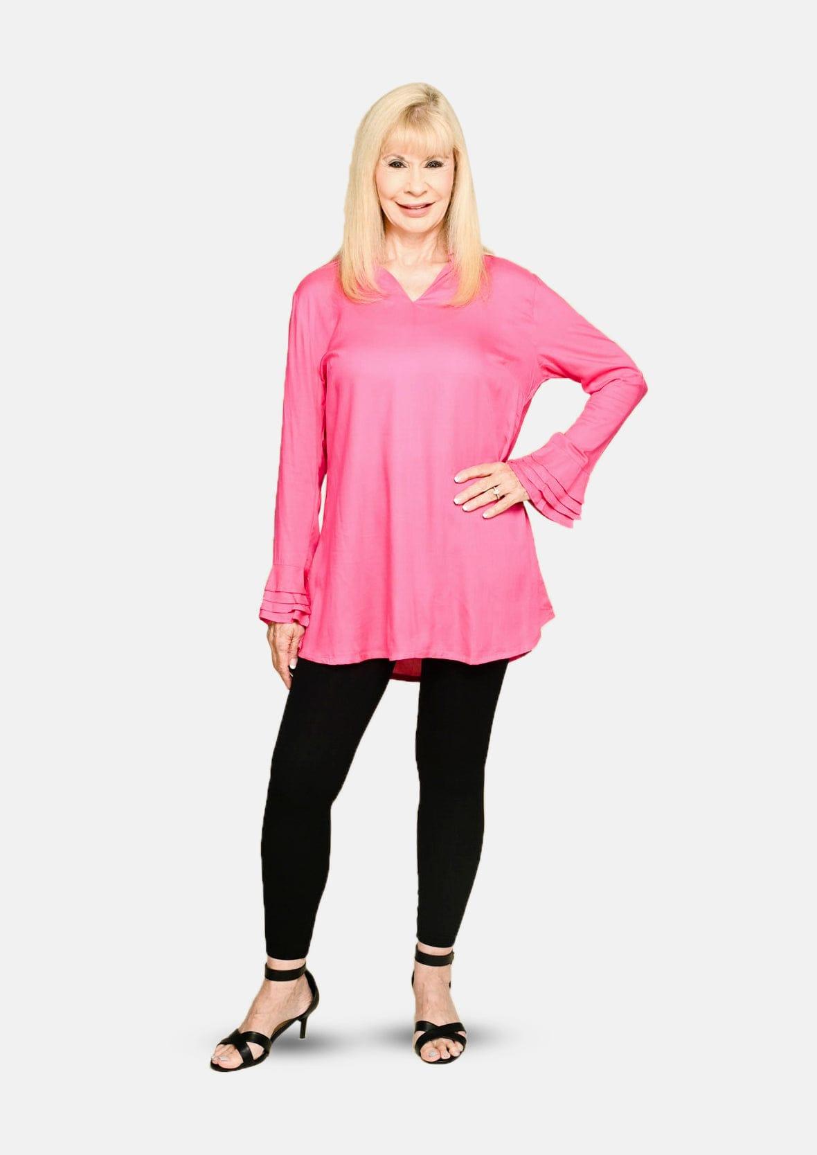 collared flounce sleeves pink top #color_Light Rouge Pink
