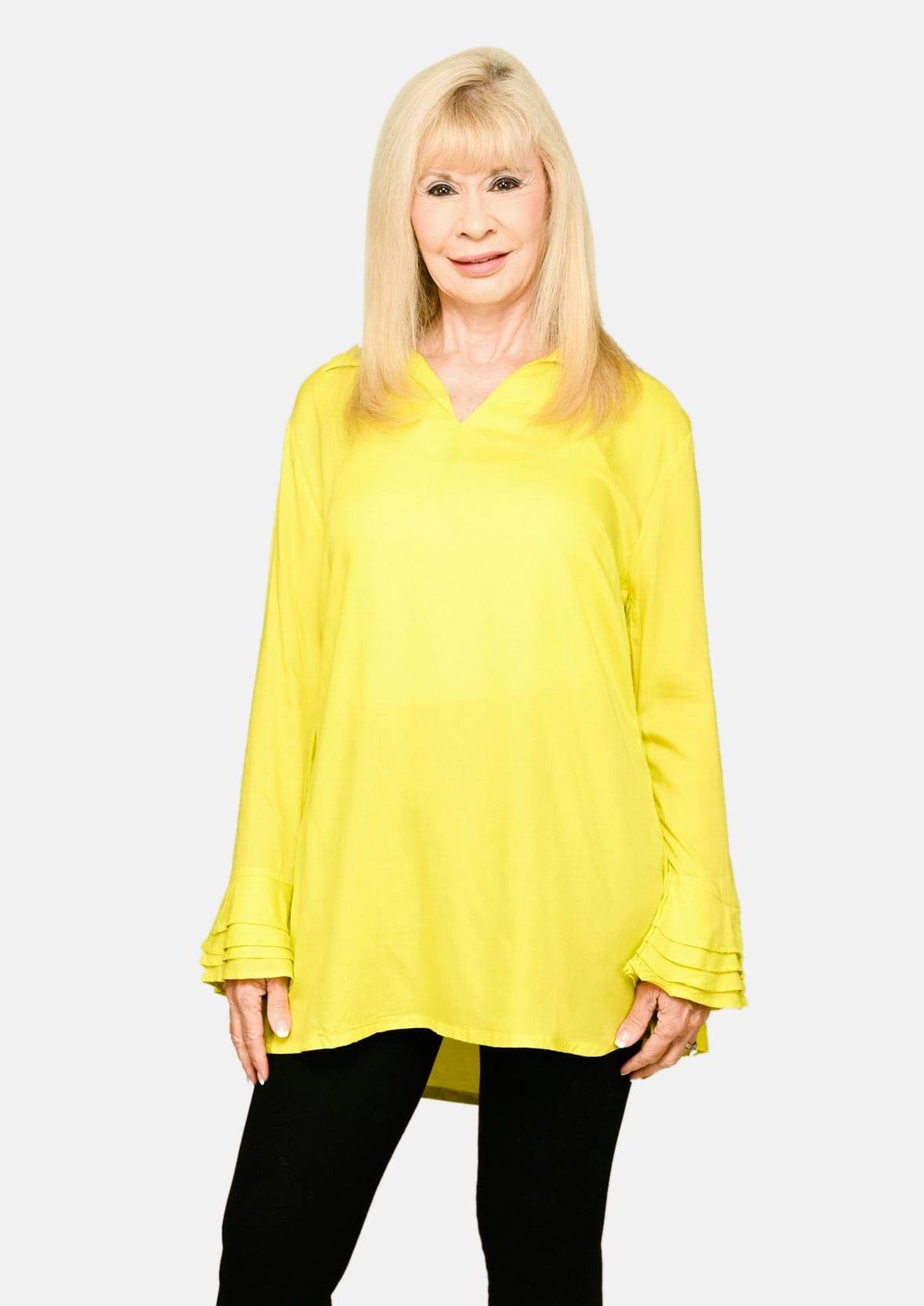 collared flounce sleeves yellow top #color_Light Yellow