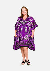 tiger print purple kaftan with pockets #color_Purple Animal Fantasy