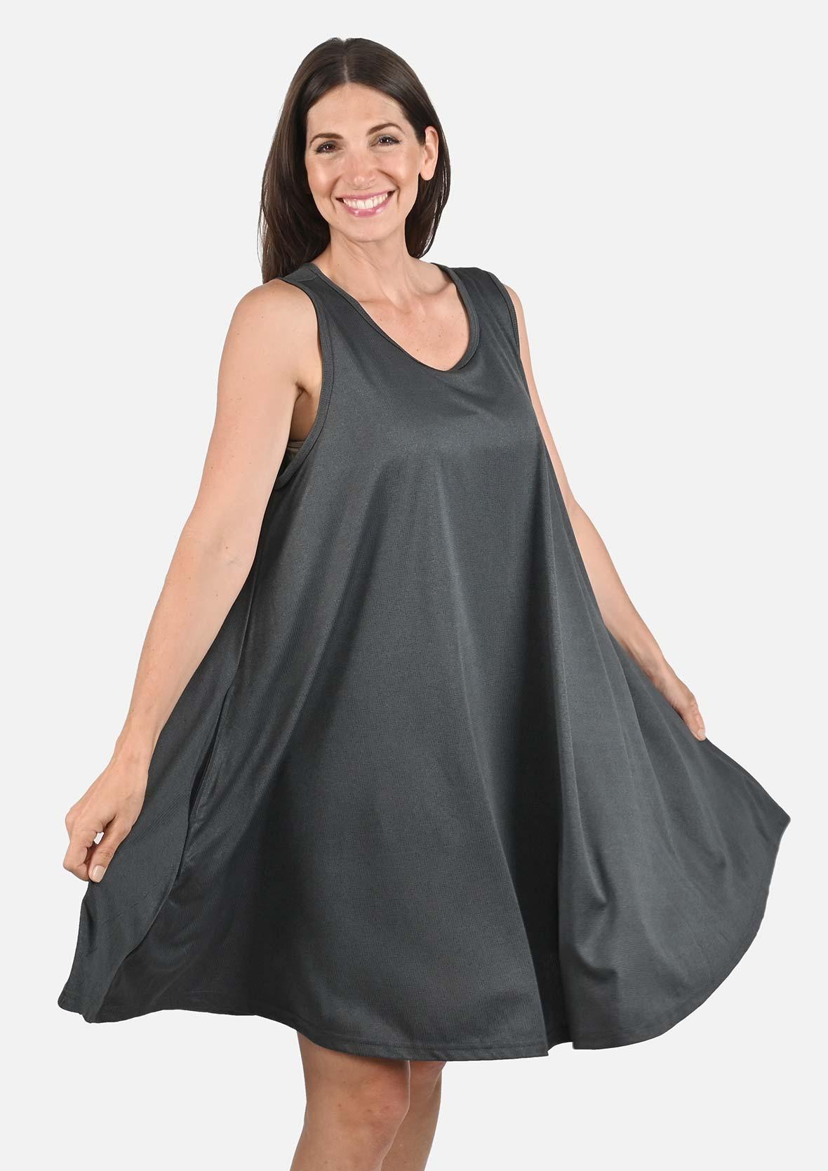 sleeveless porpoise gray umbrella dress with pockets #color_Porpoise Gray