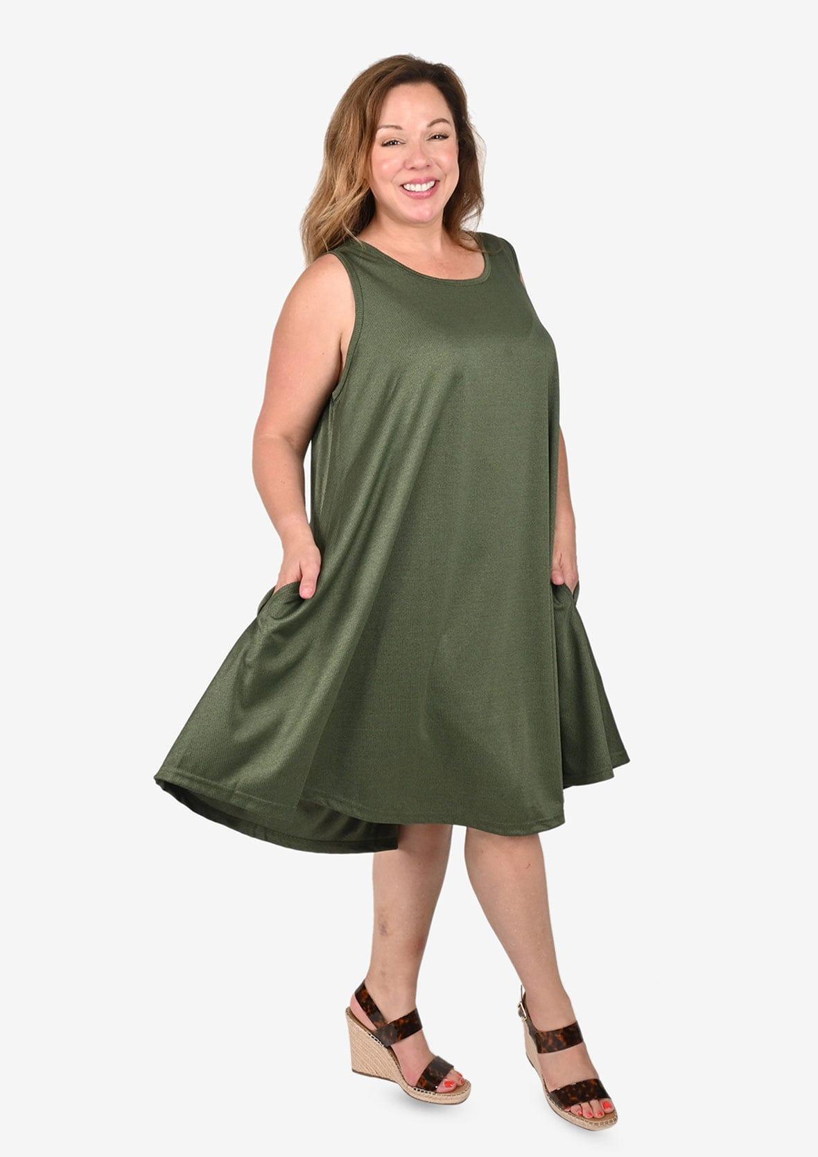 sleeveless green umbrella dress with pockets #color_Sage Green