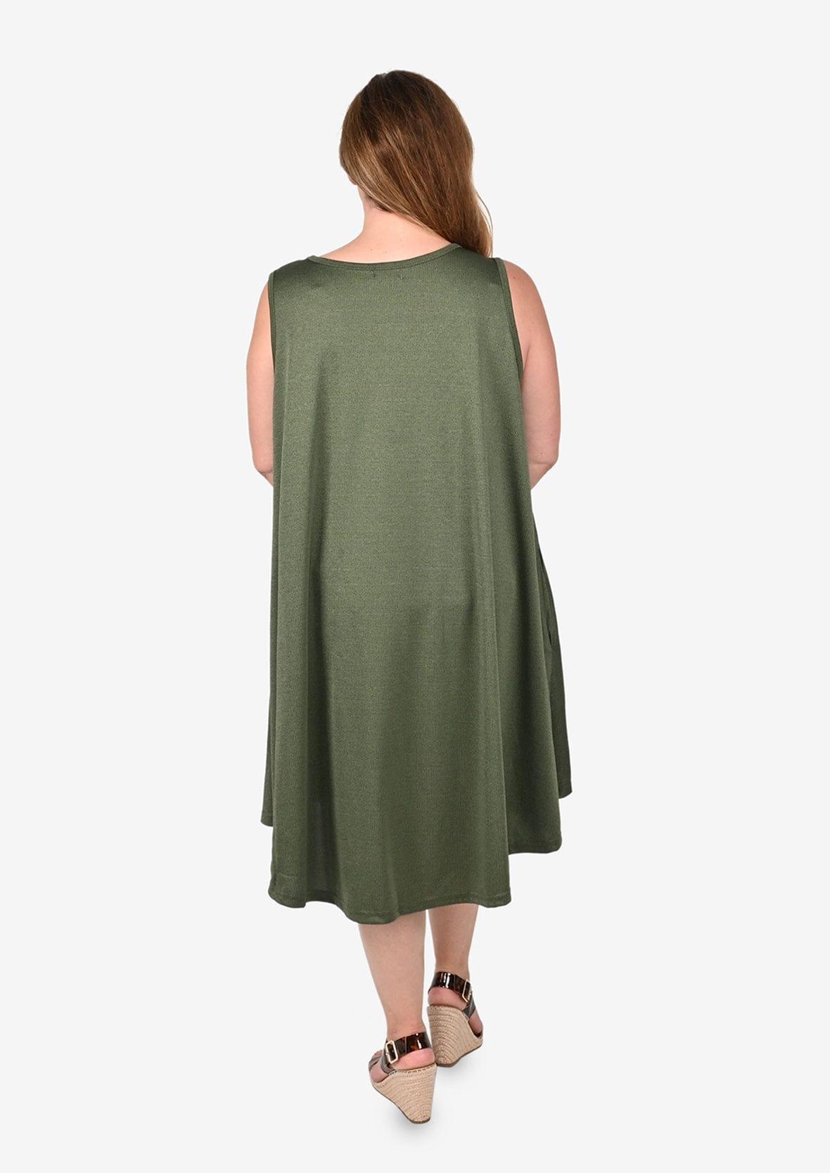 back side of sleeveless green umbrella dress with pockets #color_Sage Green