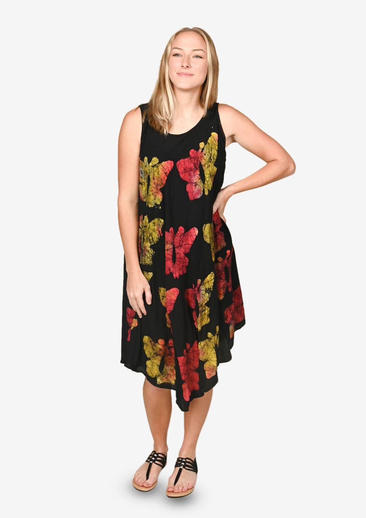 round neck black and yellow umbrella dress #color_Black and Yellow, Butterfly