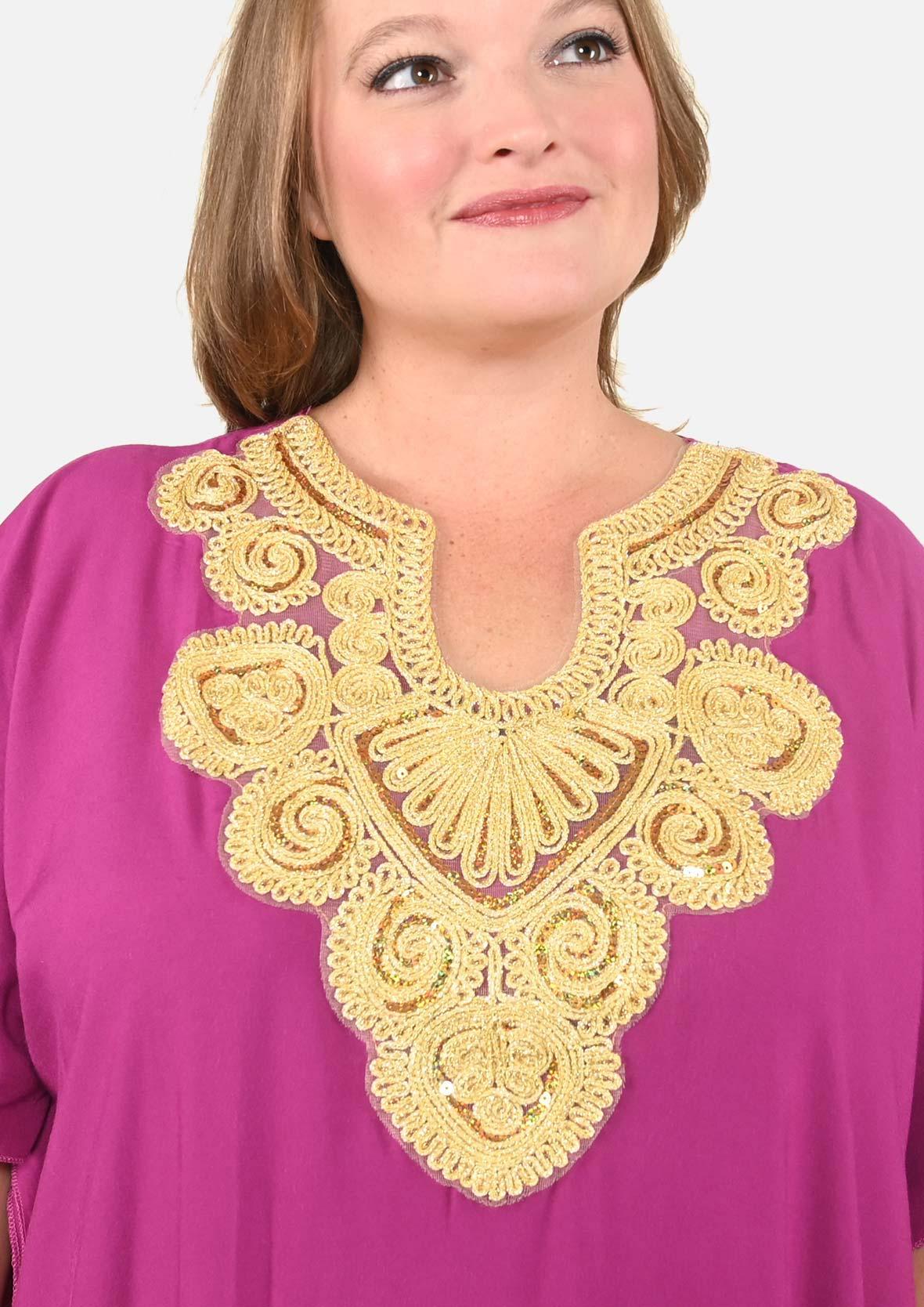 Maxi Kaftan With Embroidered Neck