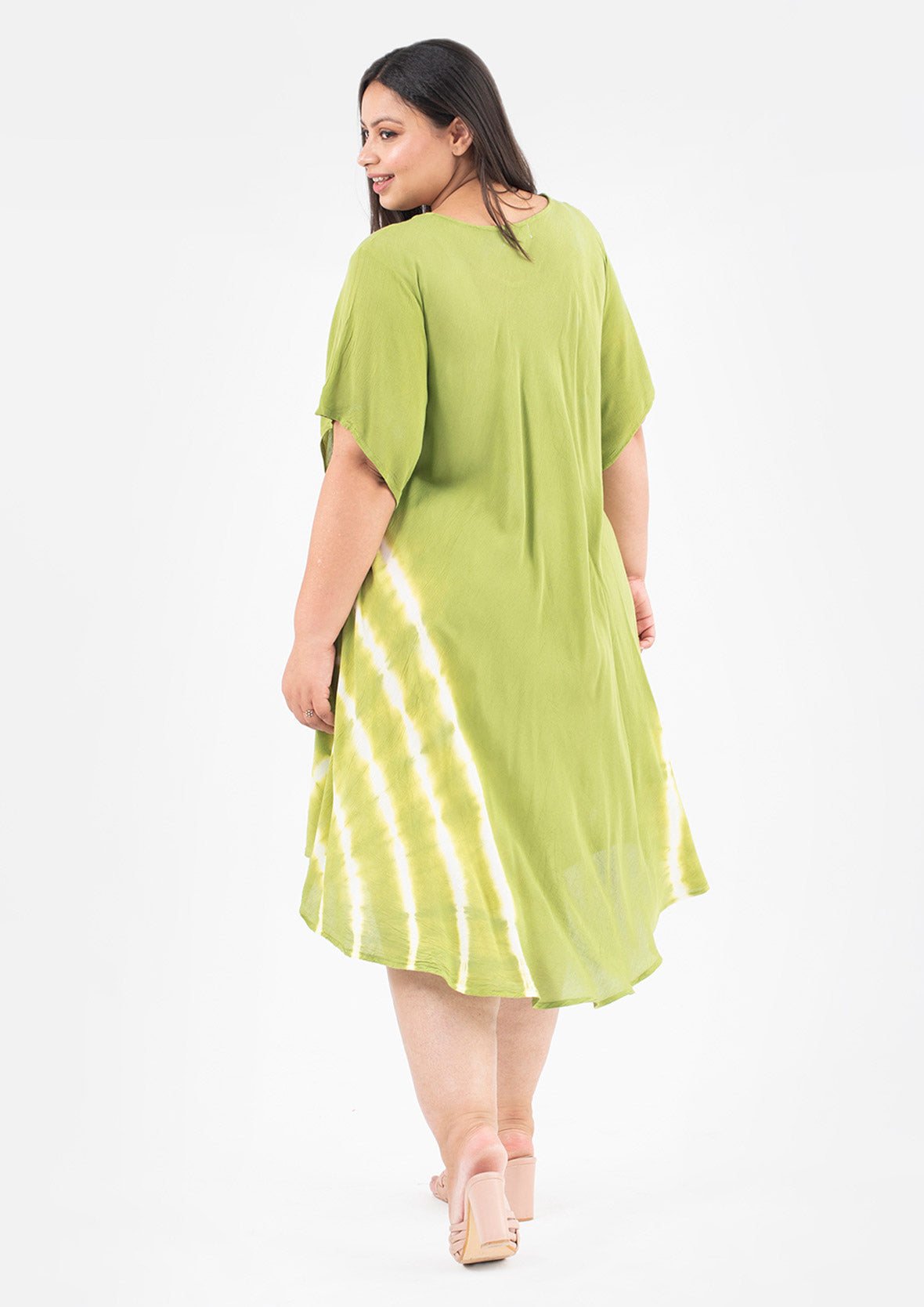 back side of olive umbrella dress with cold-shoulder #color_Olive Base Floral