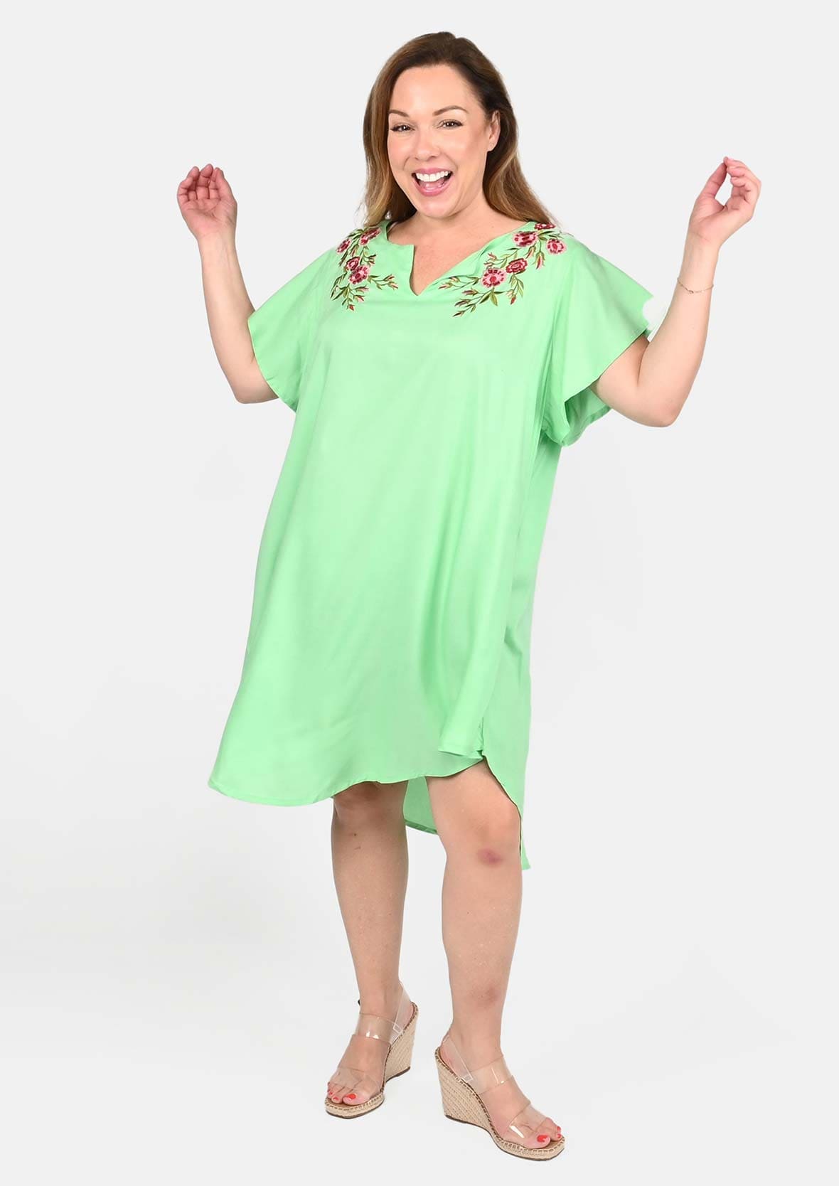 floral embroidered green tunic #color_Seafoam Green