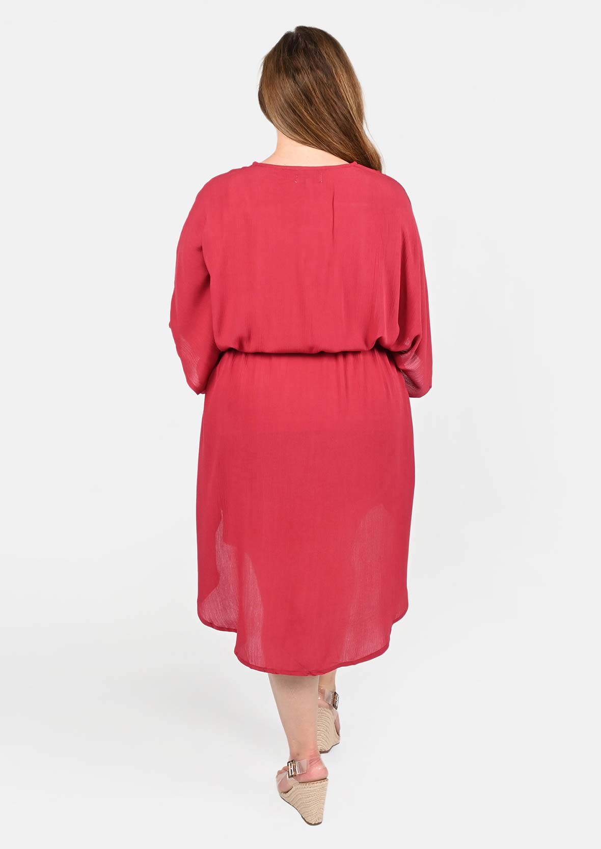 back side of embroidered red kaftan with waist-tie #color_Jam Red White