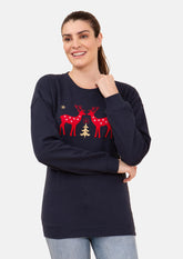 holiday navy sweatshirt with deer graphics #color_Navy Fleece