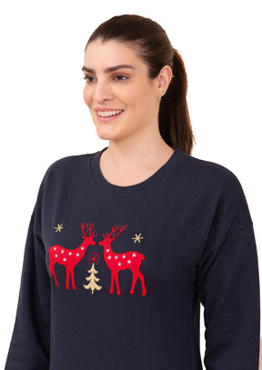 Holiday Sweatshirt With Deer Graphics