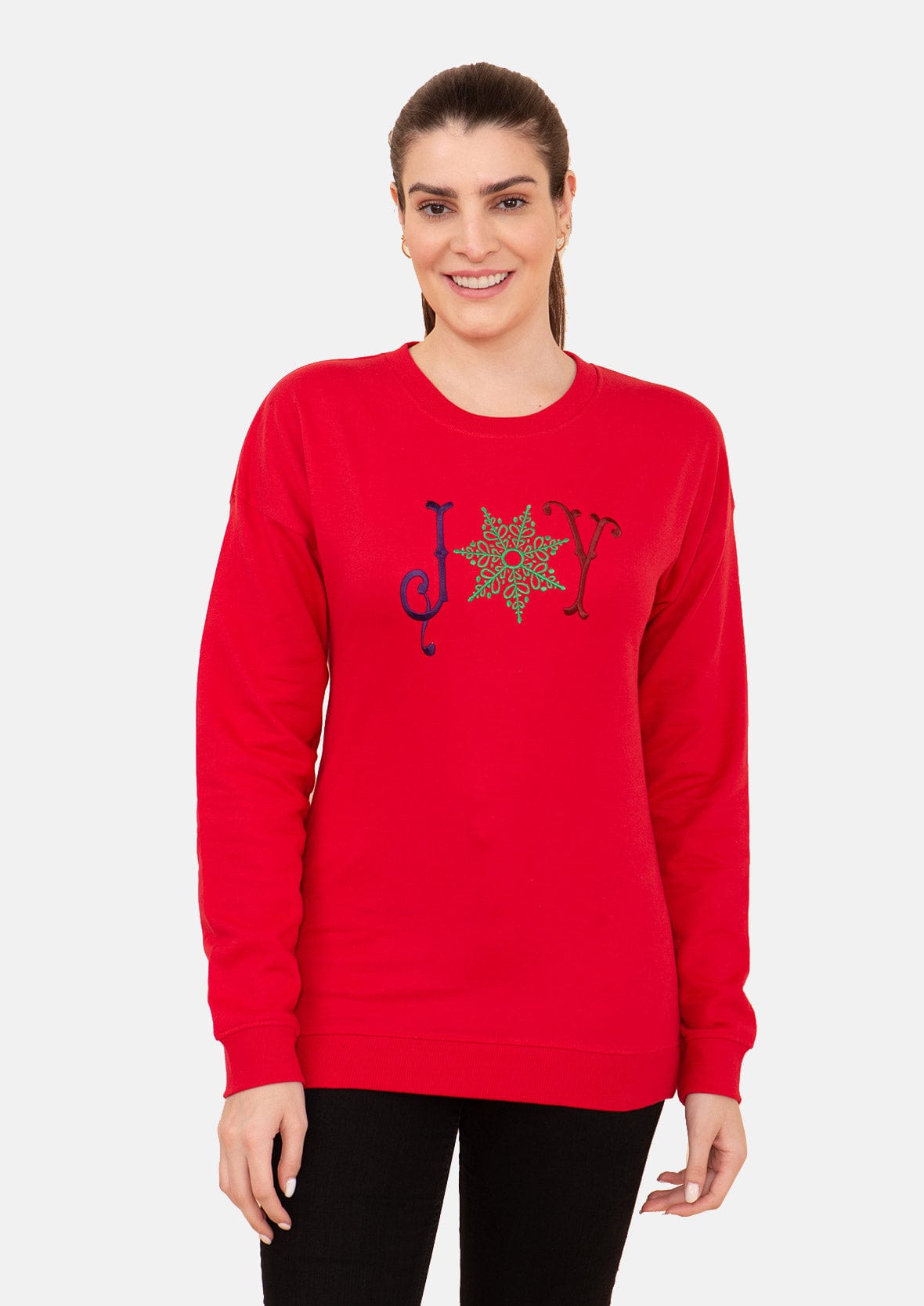holiday red sweatshirt with applique detail #color_Red Fleece