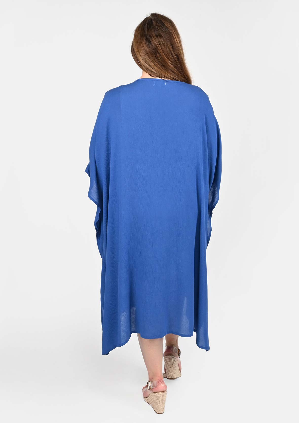 back side of embroidered neck blue kaftan #color_Cobalt Blue White
