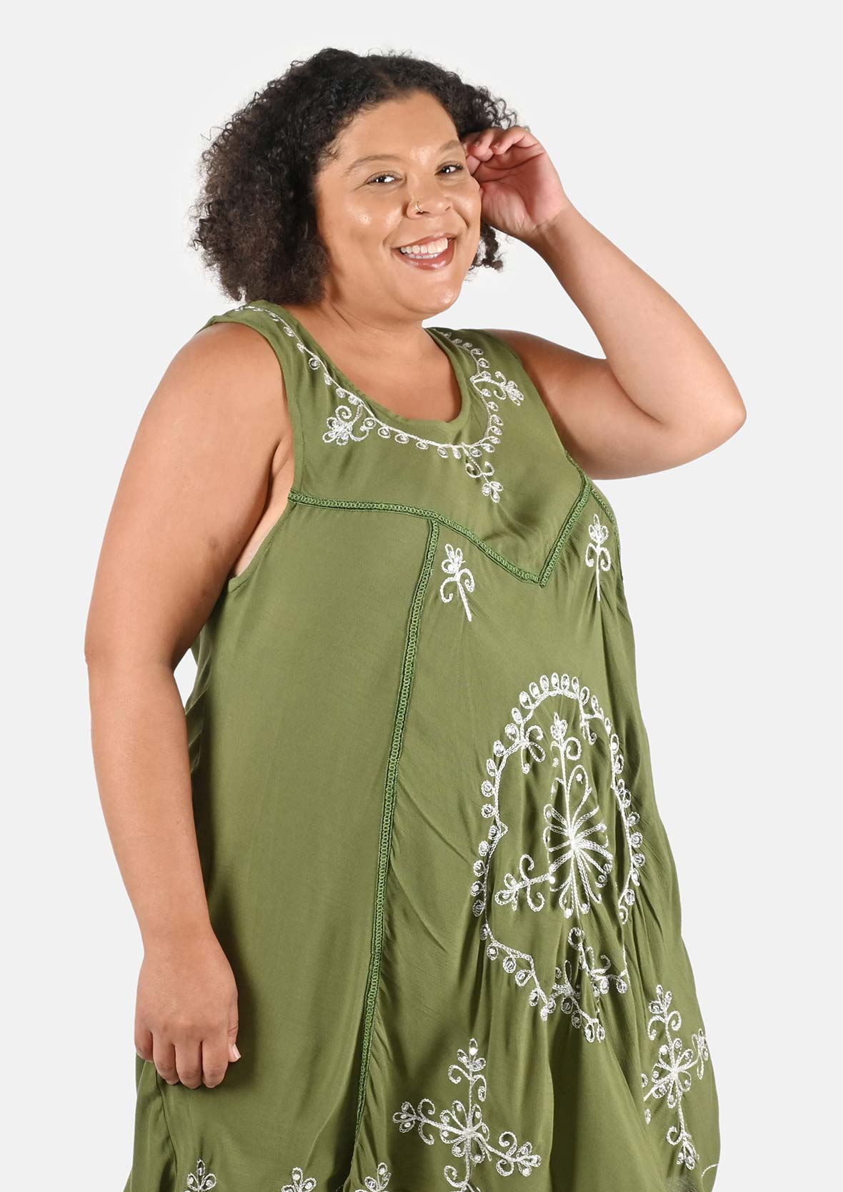 Embroidered Umbrella Dress With Pockets