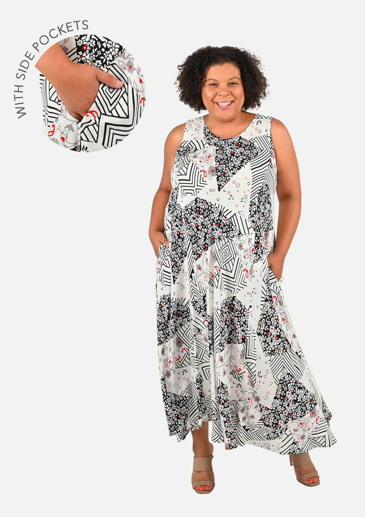 patchwork gray maxi dress with pockets #color_Gray Staple