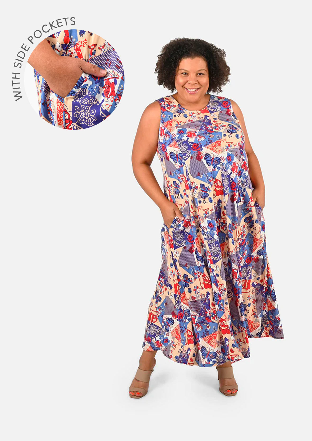 patchwork indigo maxi dress with pockets #color_Indigo Staple Print