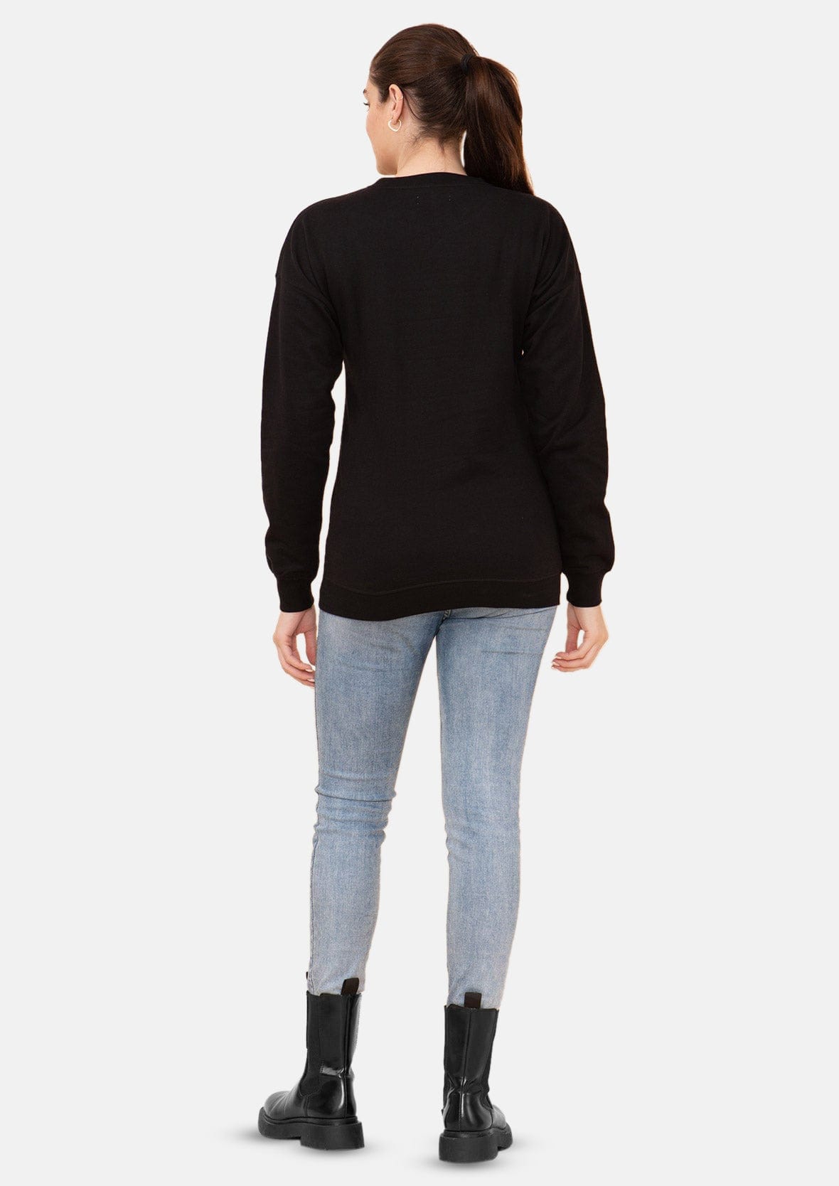 back side of holiday black sweatshirt with bird graphics #color_Black Fleece