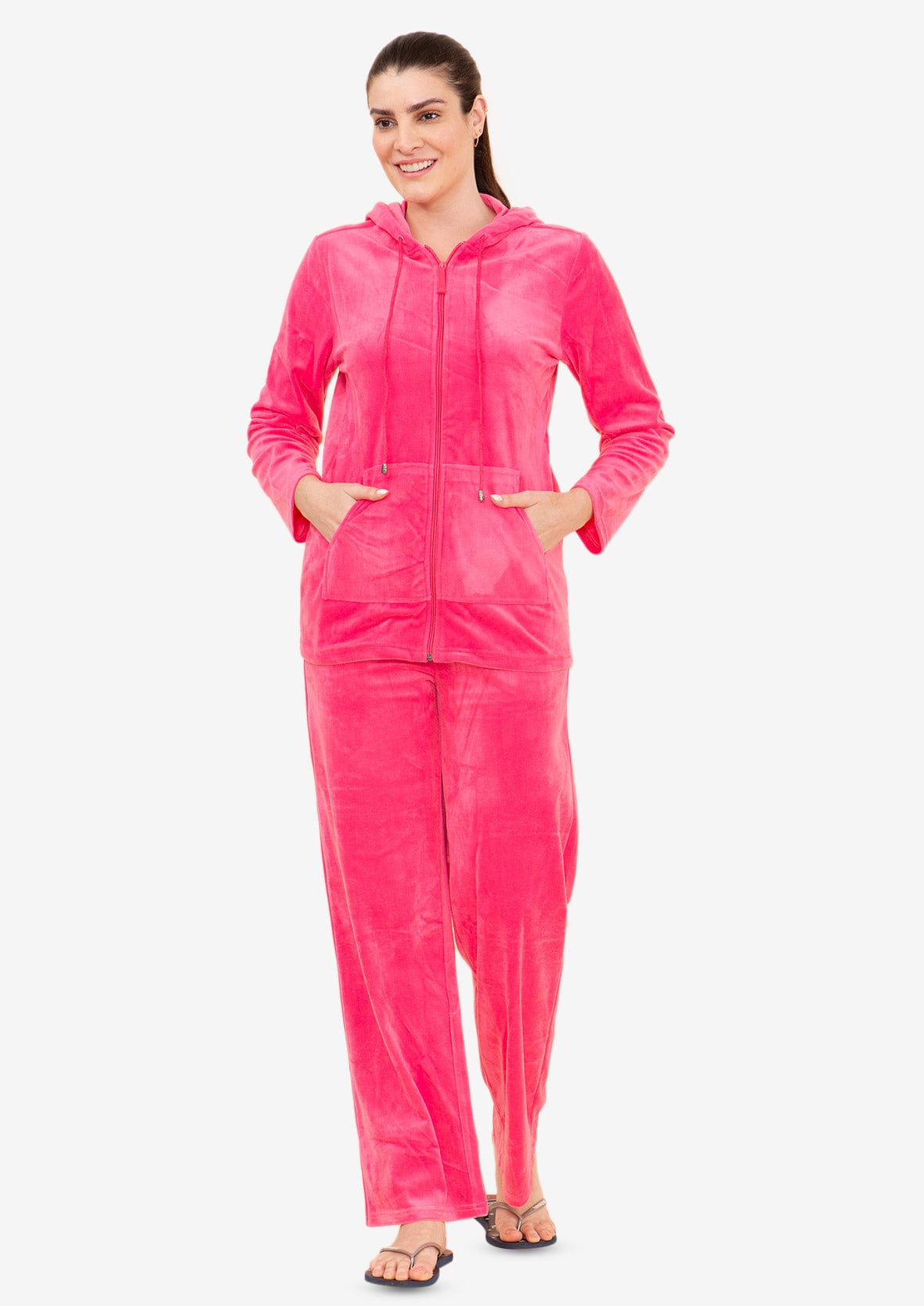 premium velour solid pink athleisure set #color_Bright Punch Pink